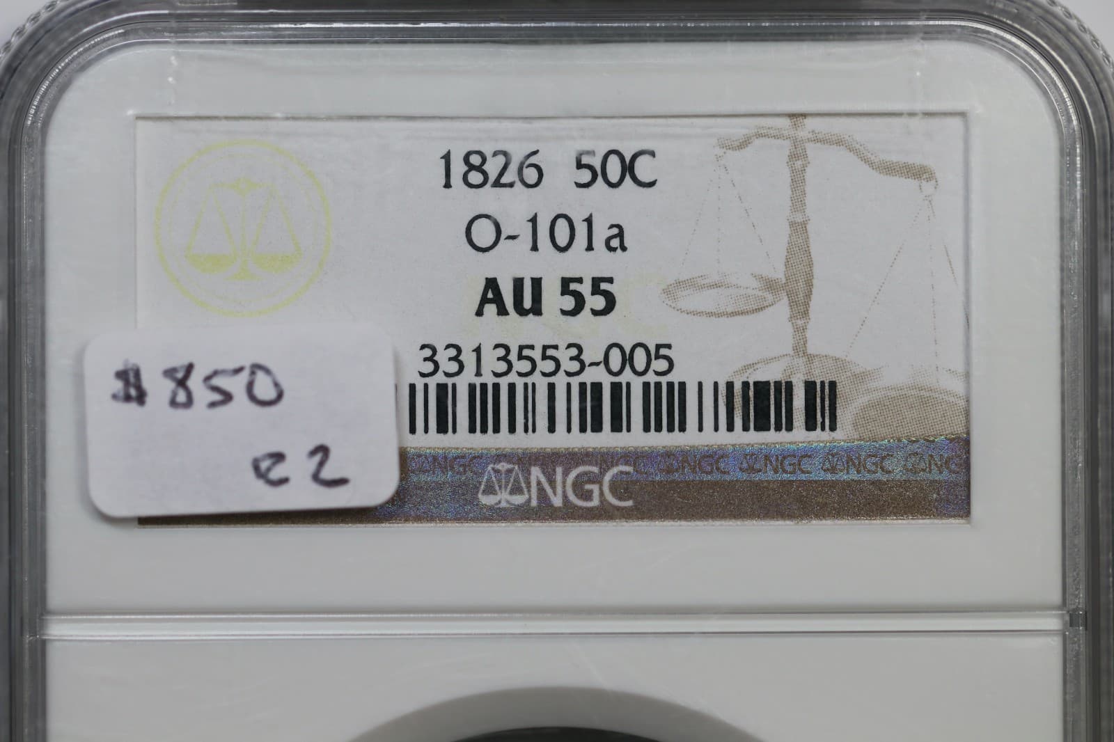 1826 O-101a R-2 NGC AU 55 Capped Bust Silver Half Dollar 50c 3