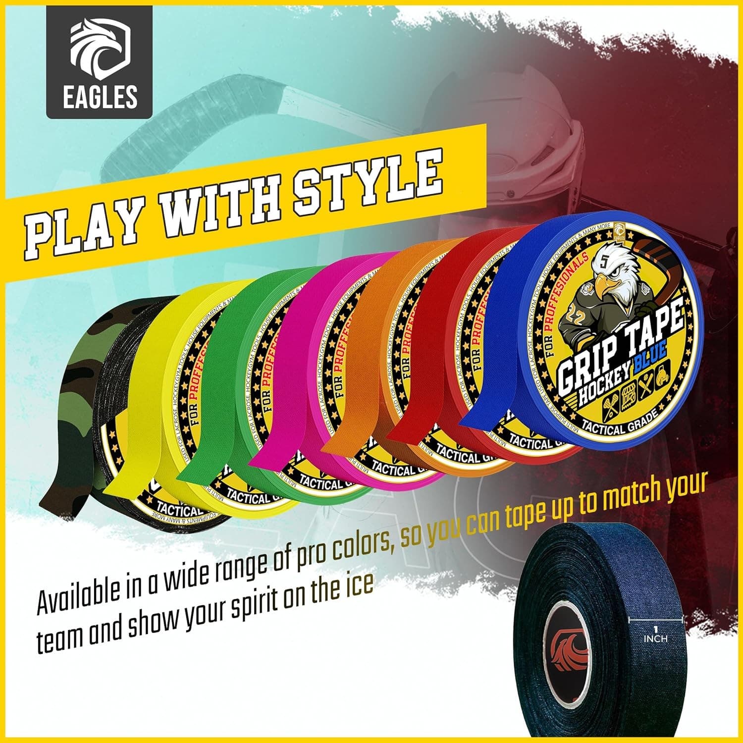 EAGLES Hockey Tape Multipurpose Cloth 60 Feet/Roll for Lacrosse Black 6