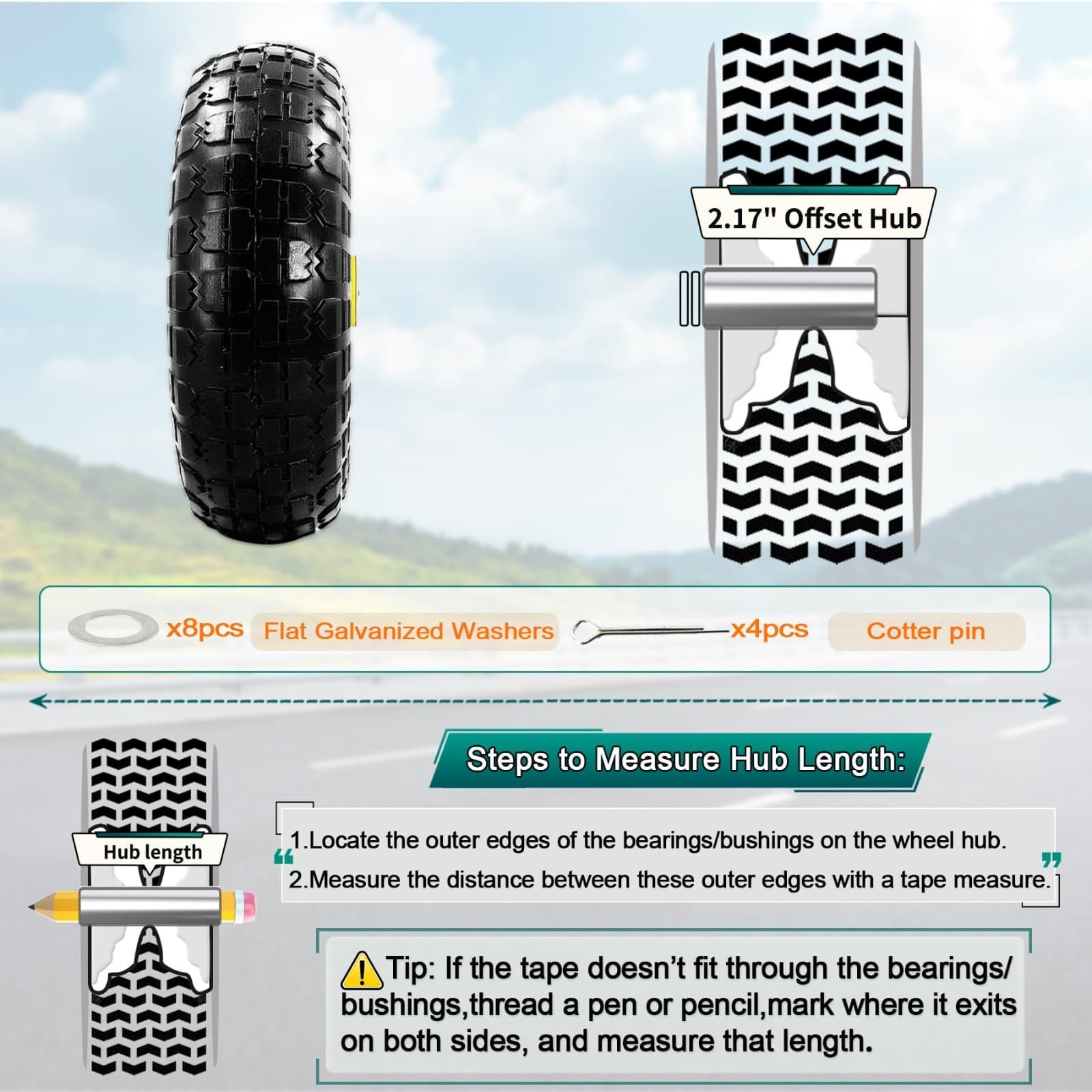 4PCS Upgrade 4.10/3.50-4 Flat Free Solid Rubber Tire and Wheel, 10" Solid Tires 3