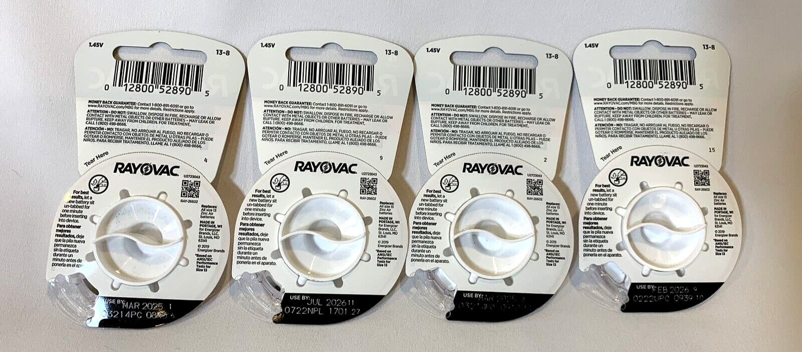 Rayovac Hearing Aid Batteries size 13 -4 Packs of 8 = 32 batteries EXP MAR 2025 2