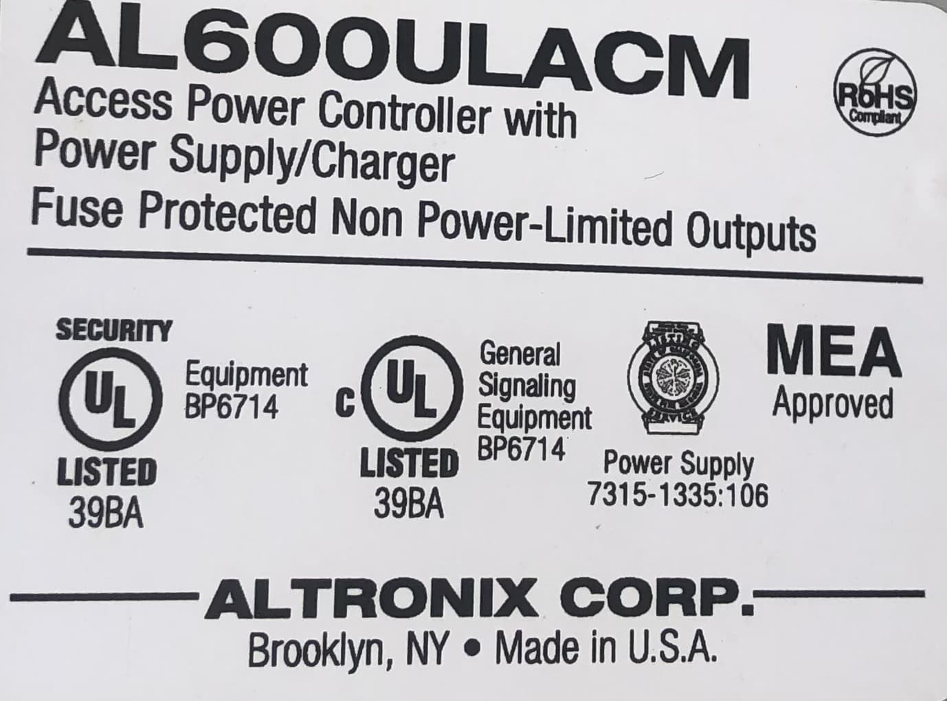 NEW Altronix Access Power Controller AL600ULACM 4
