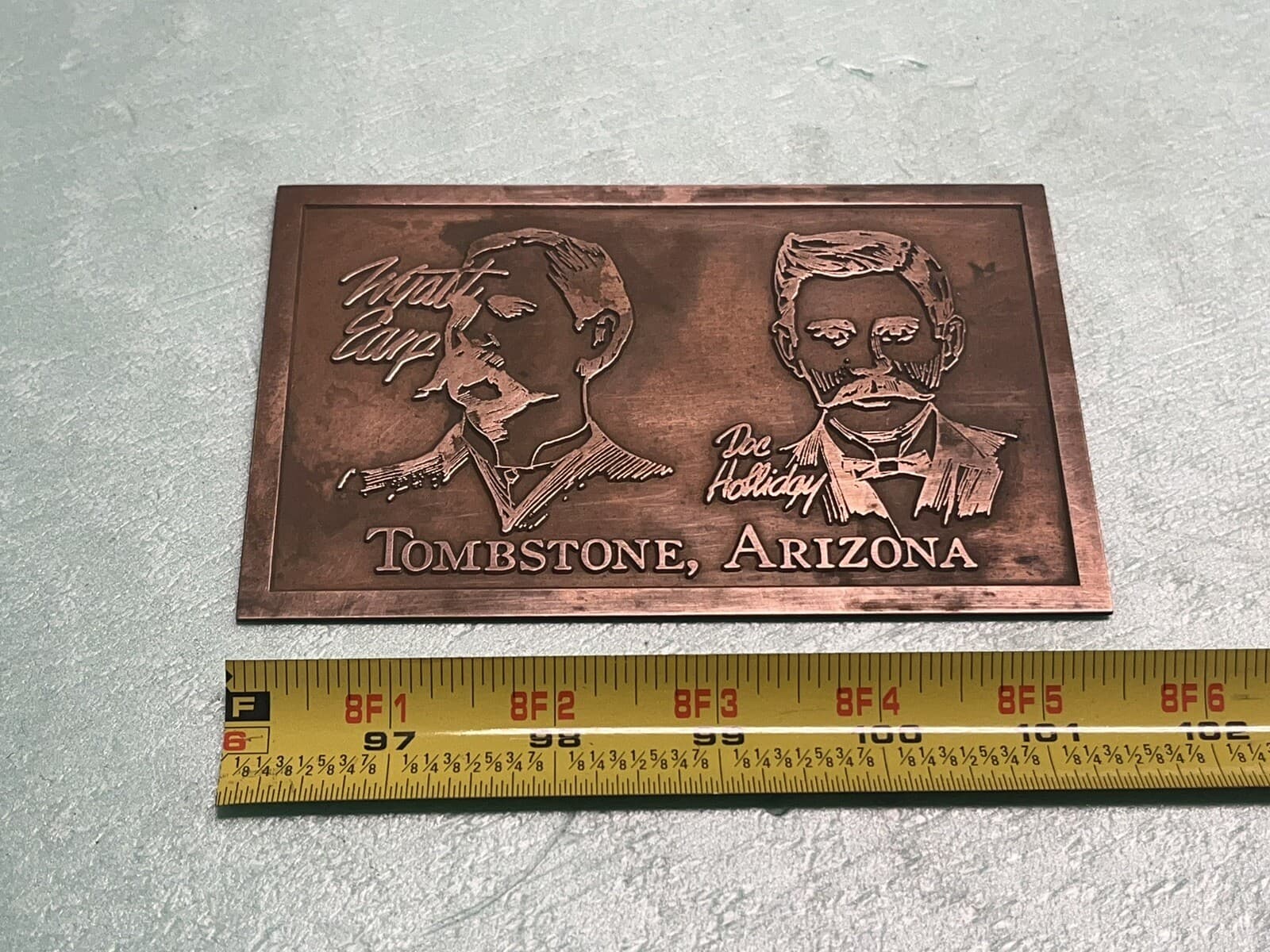 Vintage Solid Copper Souvenir Tombstone Earp Doc Holliday AZ Arizona Sign 66
