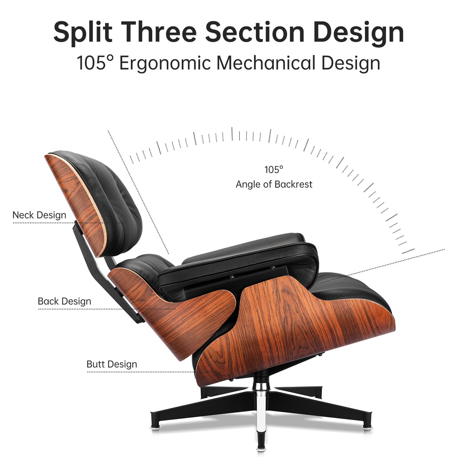 Pro Tall Eames Lounge Chair And Ottoman Set Genuine Leather Armchair Club Seat 5