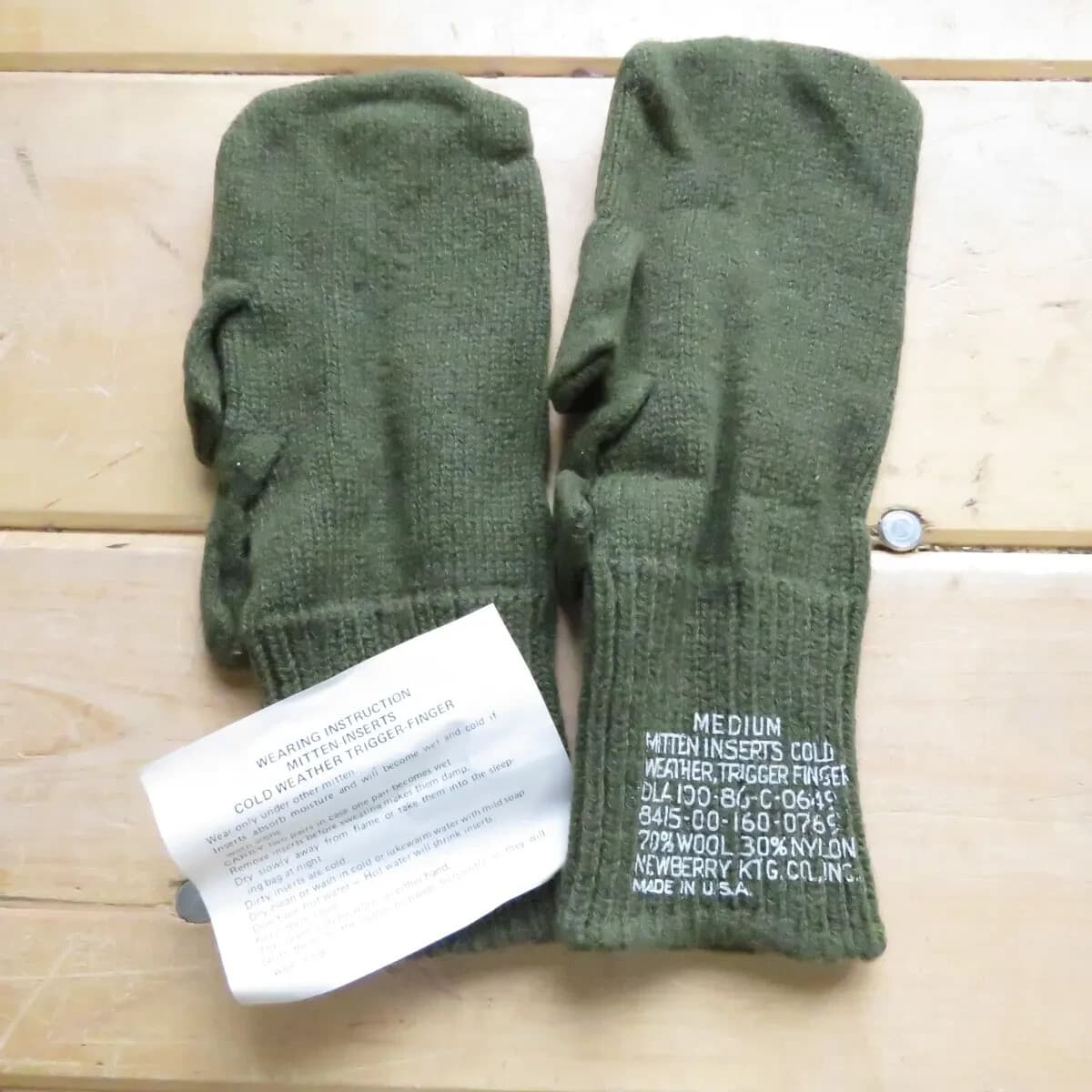 1 Pair Wool Military Trigger Finger Mitten LINERS AMBIDEXTROUS Unissued MEDIUM 2