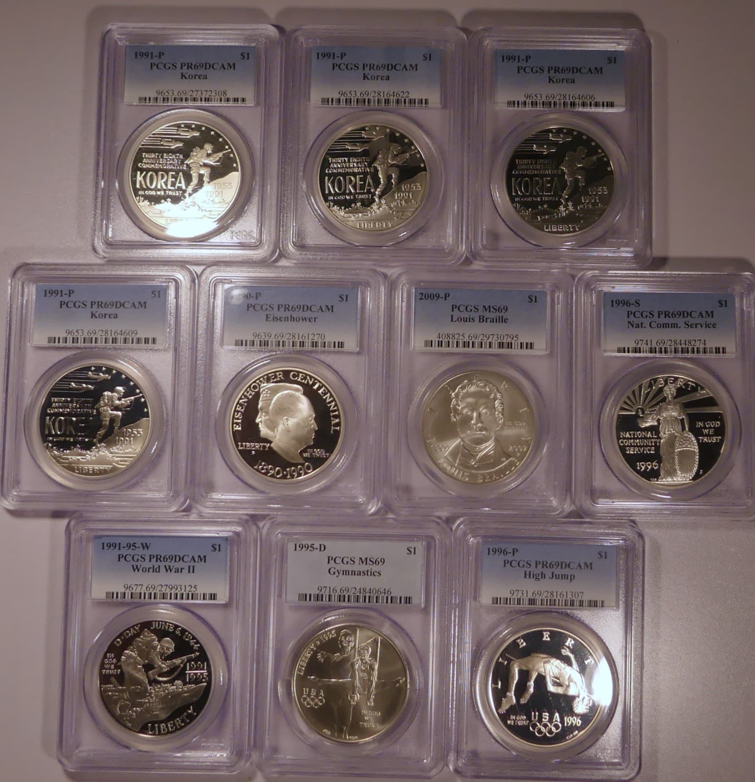 (10) Commemorative Silver Dollars-PCGS PR69 & MS69