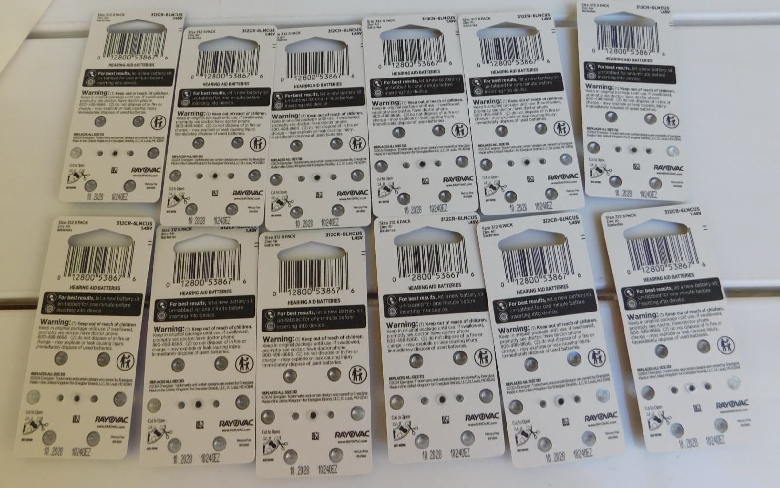 72 Rayovac 312 Hearing Aid Batteries Loud n Clear (12qty 6-pks) NEW Exp 10/2028 4