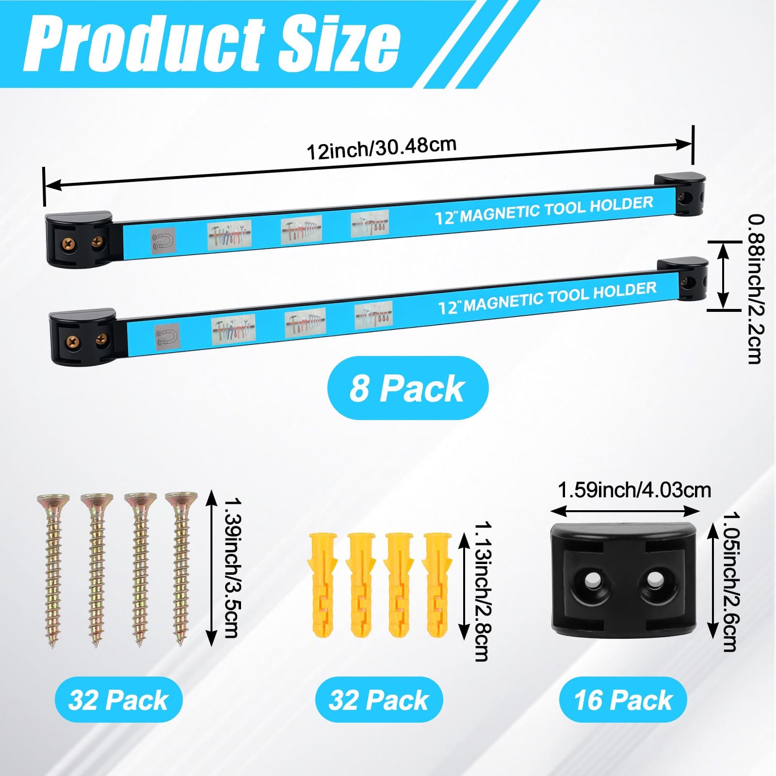 8Packs 12" Magnetic Tool Holder Strip Metal Magnet Tool Organizer Bar for Garage 6