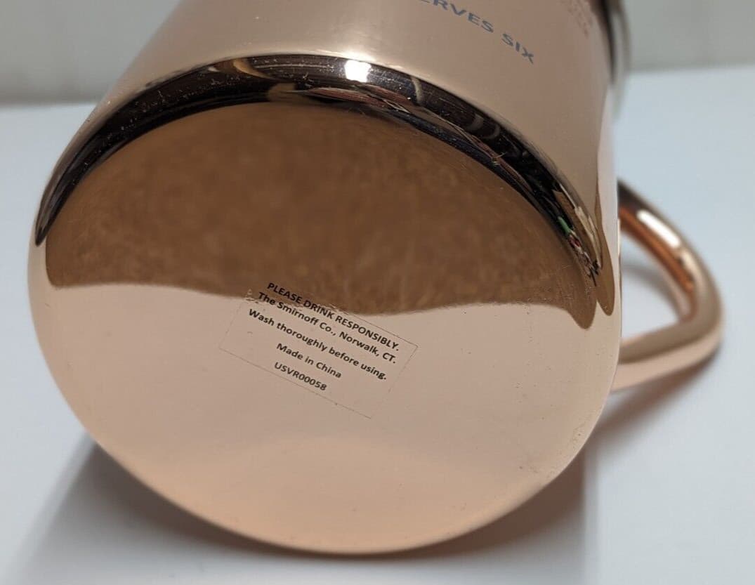 New Smirnoff Original Vodka Moscow Mule Serves 6 Person Group Copper Mug 7 3/4"H 6