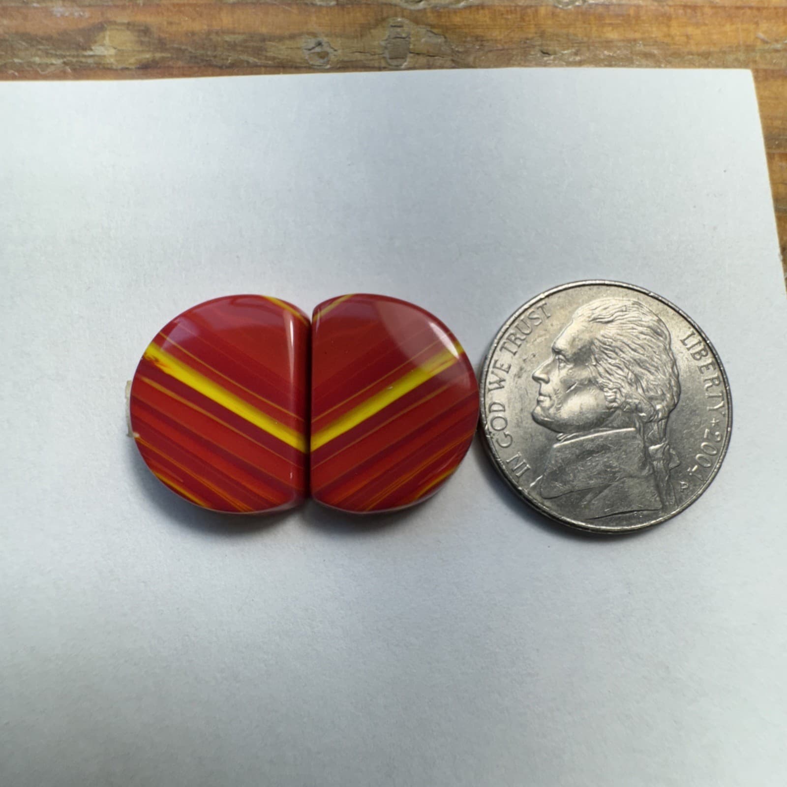 Beautiful Red Rosarita with yellow stripes earrings pairs, vivid color very nice 4