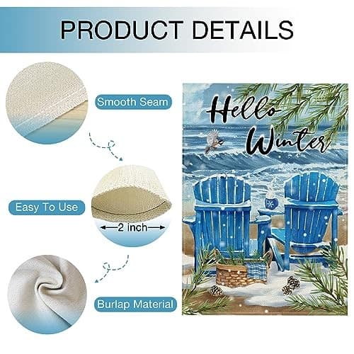  Hello Winter Blue Sea Chairs Garden Flag Double Sided, Beach Ocean Pine 12x18 4