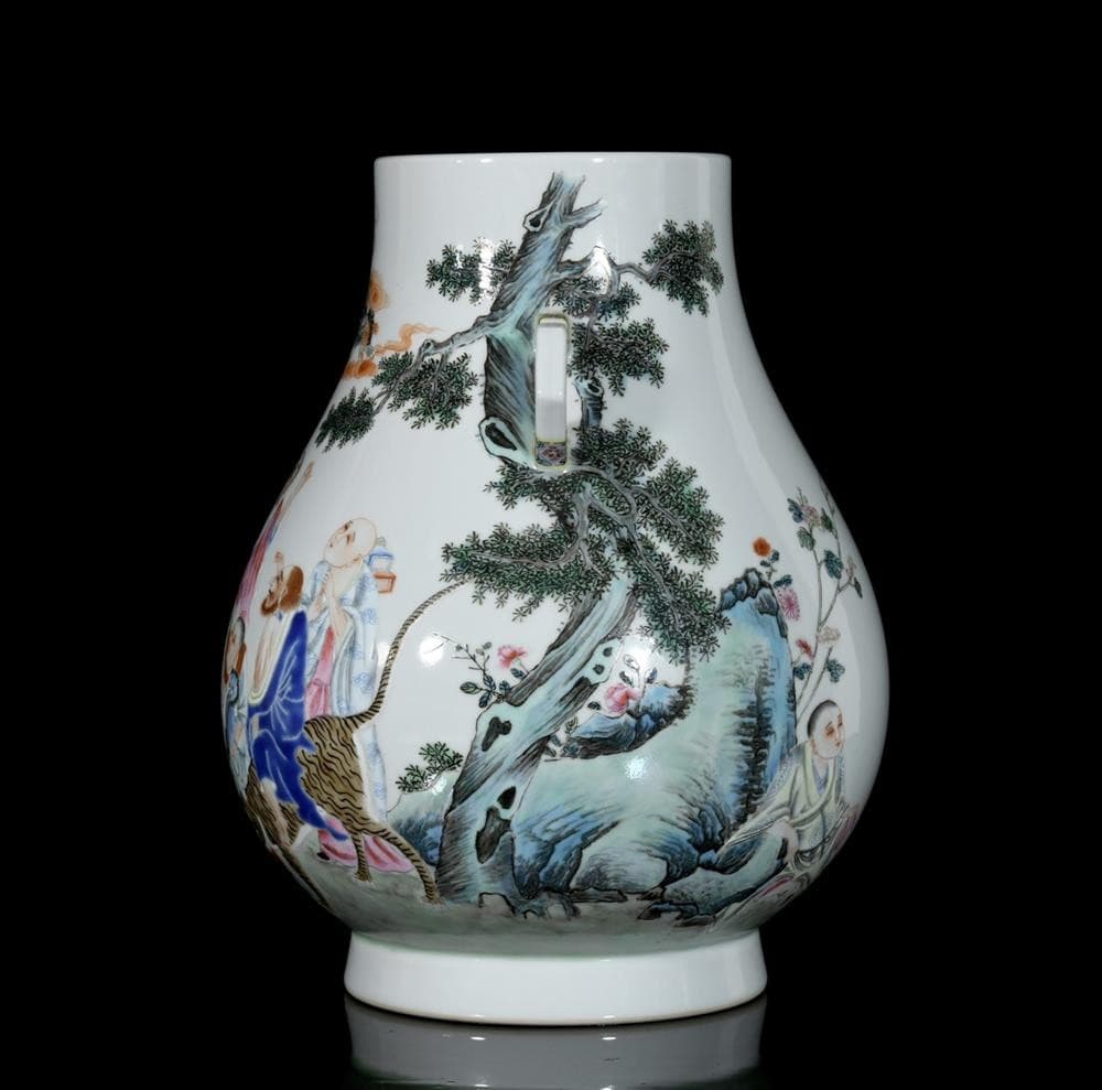 29CM Yongzheng Signed Old Chinese Colour Enamel Zun Vase W/luohan Buddha U1361 2