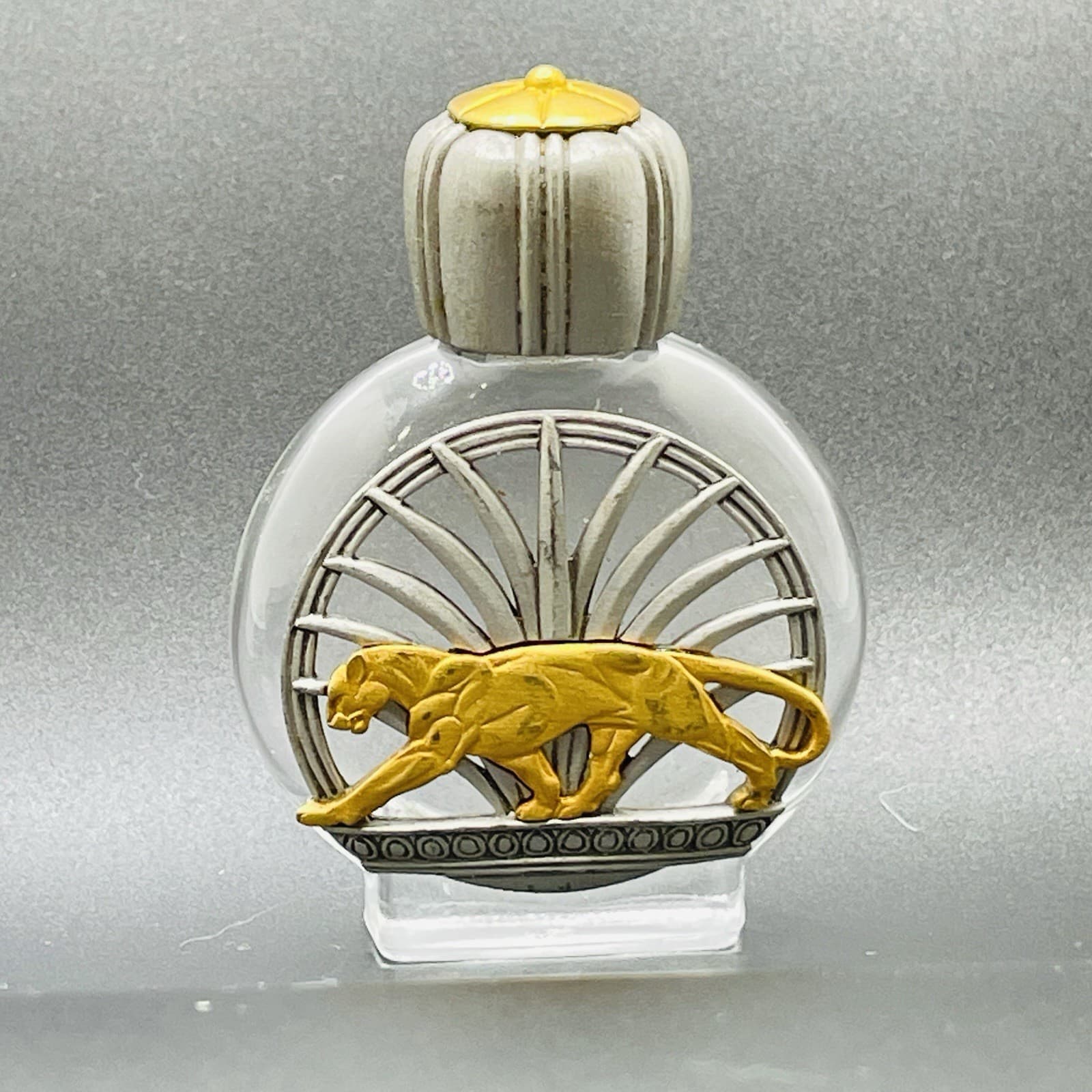 Vintage J.J. Jonette Pewter Perfume Bottle with Gold Tone Panther HTF 2