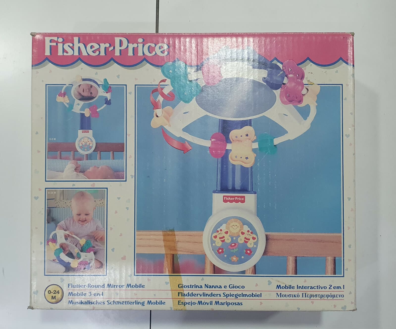FISHER PRICE 1996 Flutter Round Mirror Mobile UNUSED in box see condition