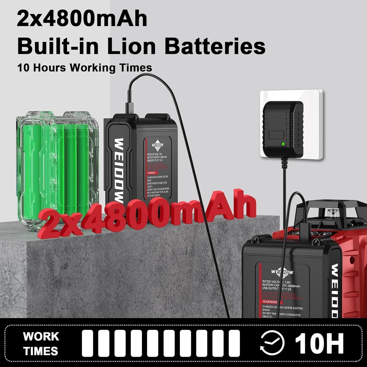 4D Laser Level 360° Self-Leveling Cross Line w/Tripod & two 4800 mAh Batteries 2