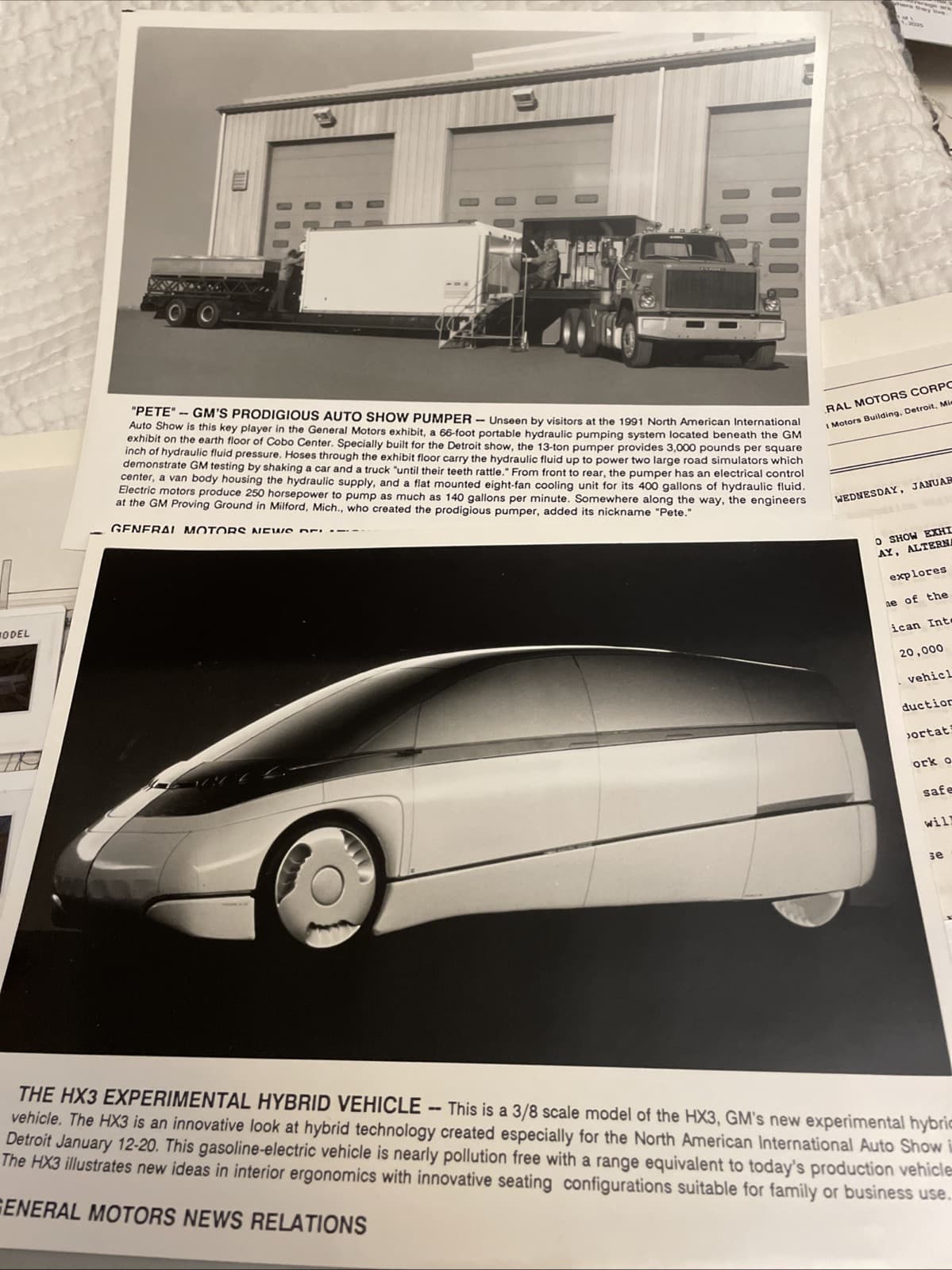 Rare NOS 1991 GM Auto Show Press Kit.  Impact EV1 + HX3 Hybrid Concept Car LOOK! 4