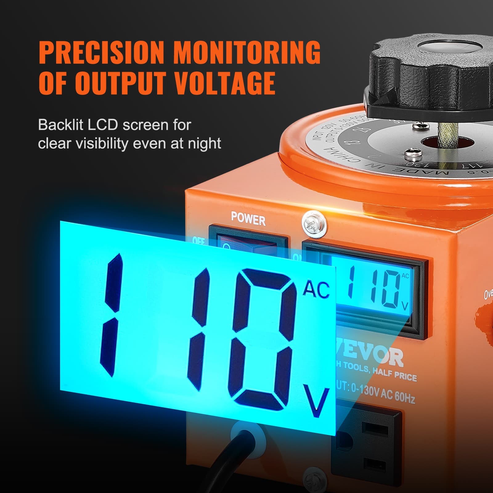 120V 500VA Variable Transformer With Digital Display LCD 60Hz 0-130V AC Voltage 6