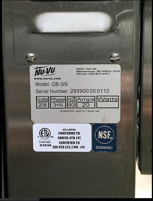 Nu-Vu QB-3/9 Electric V-Air Oven Proofer 4