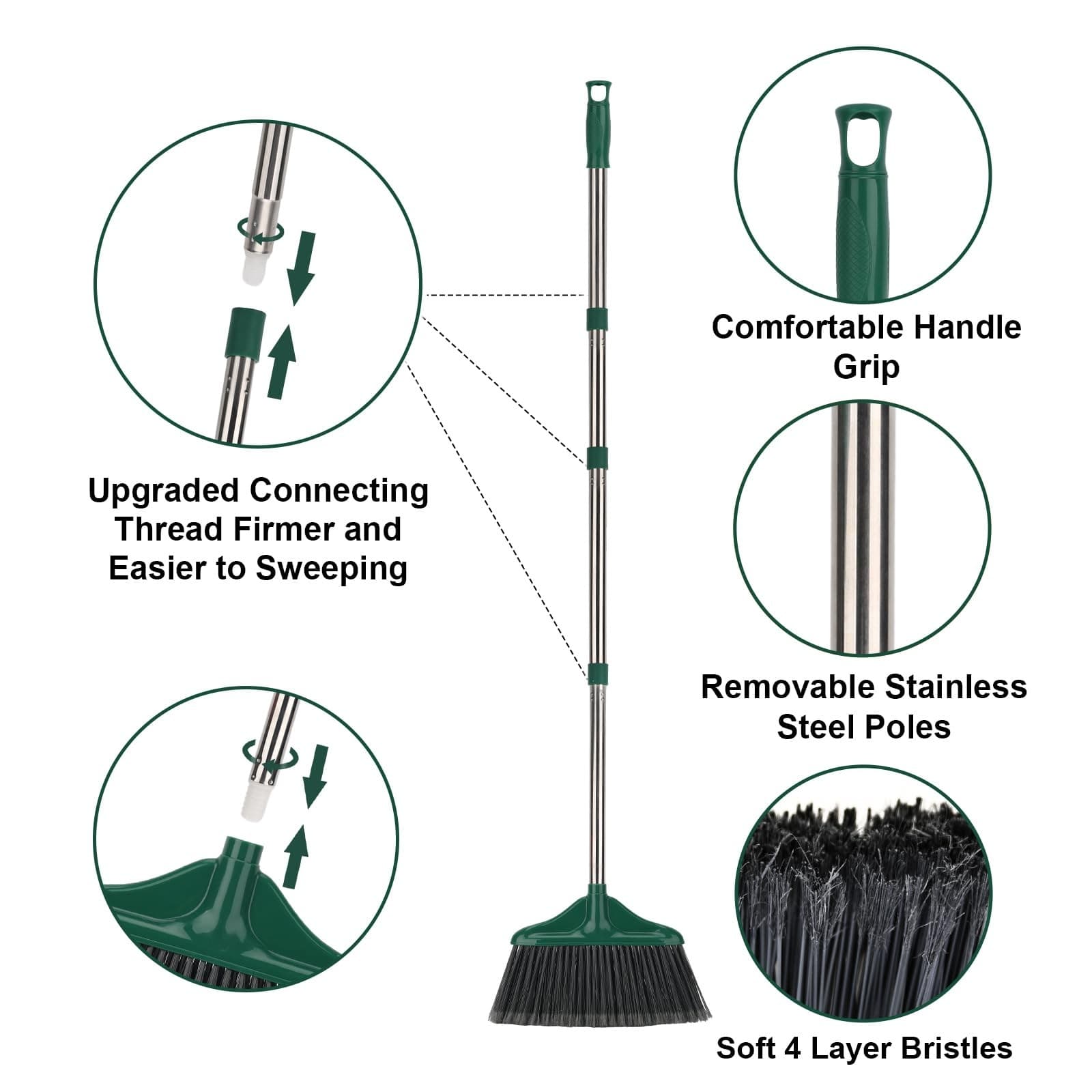 Heavy Duty Broom Outdoor Indoor Commercial Broom with 50 inches Long HandleP 6