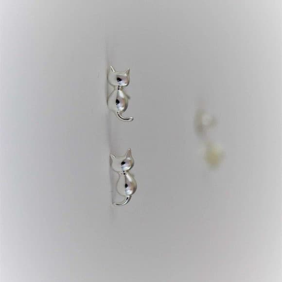 Sterling Silver Cat Stud Earrings 925 Minimalist Animal Jewelry for Her