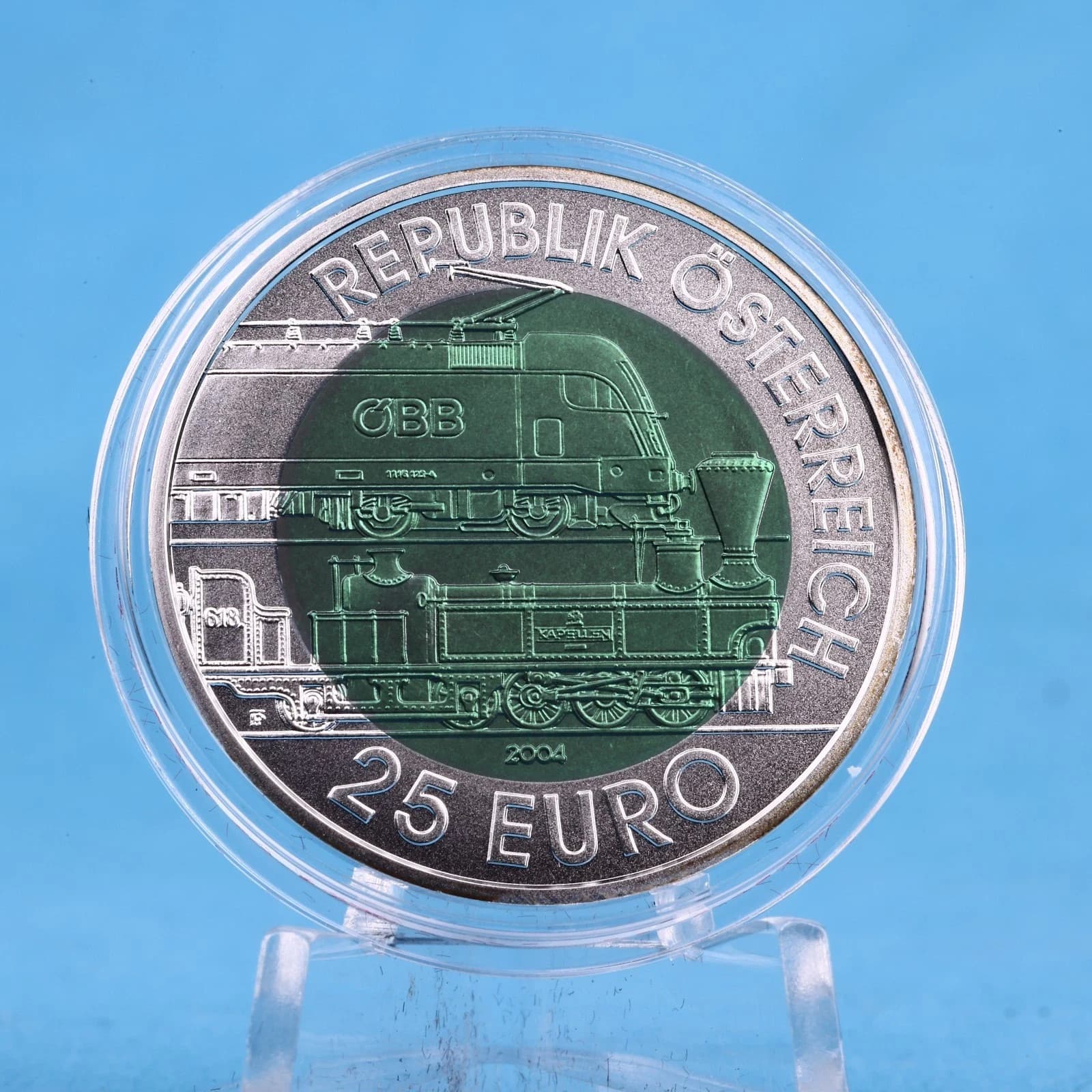 Austria 25 Euro 2004 150 Years Semmering Railway Silver Niobium. Serial#08197 2