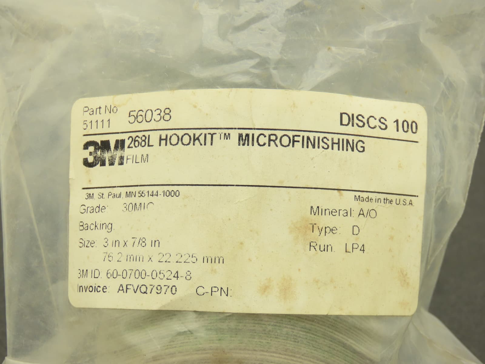 3M 268L Hookit II Microfinishing Discs 3"OD 7/8" ID 30mic Al Oxide Lot of 200 2