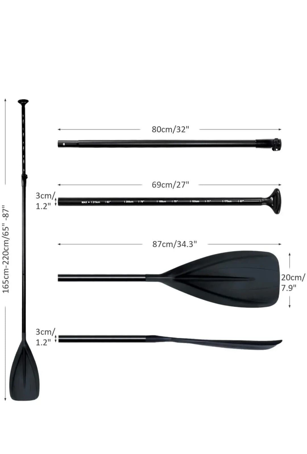 Serene Life Paddle - Adjustable 3 Pieces Stand-Up Board Paddles Floating Alumin 3