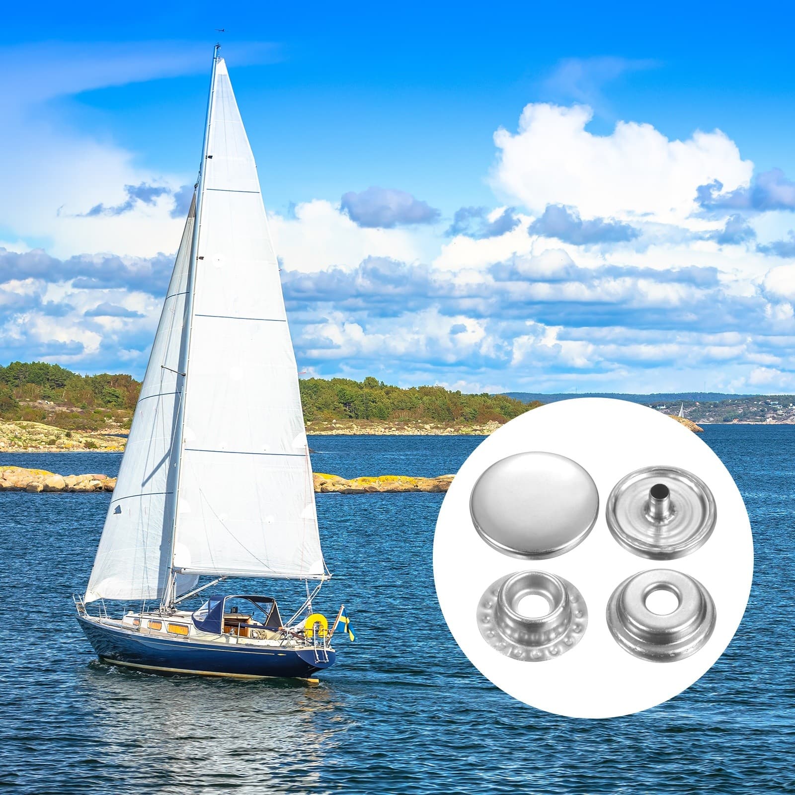 30Set Press-Stud Cap Button 15mm Metal Snap Fastener for Clothing, Silver 6