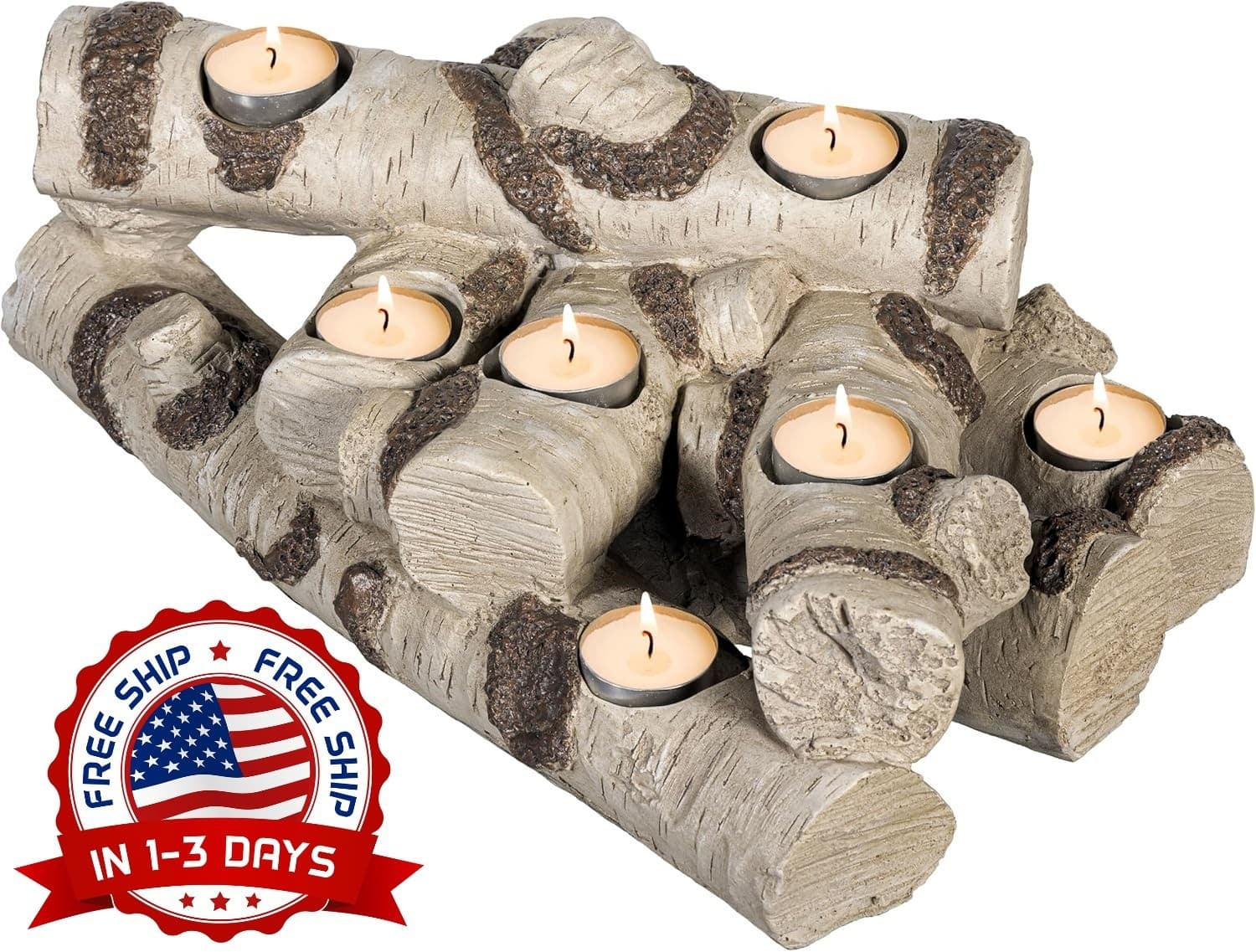 Candelabro de troncos de resina de imitación de madera de abedul, color natural