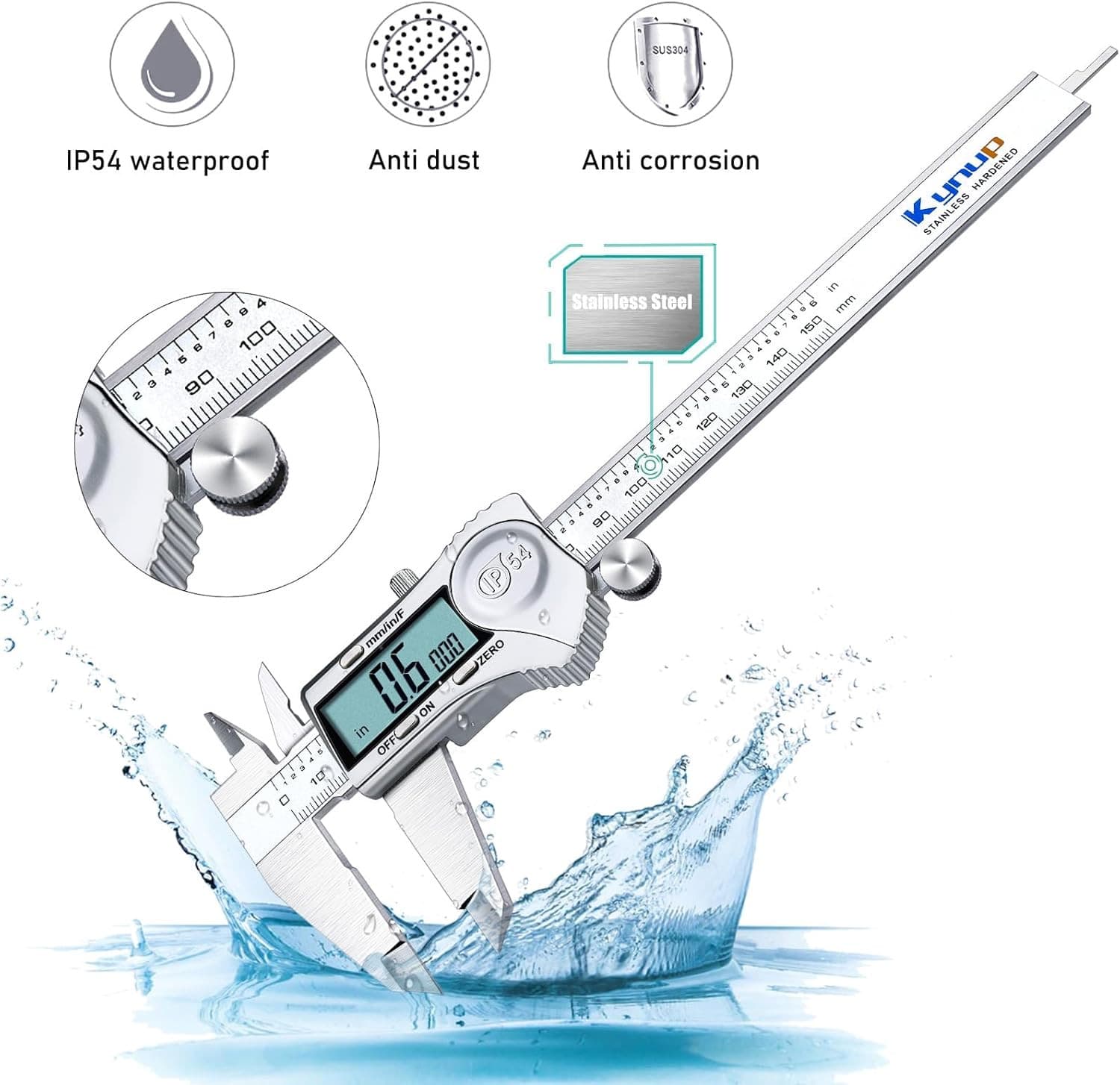 Kynup Digital Caliper, Measuring Tool, Digital Micrometer Caliper with Stainless 2