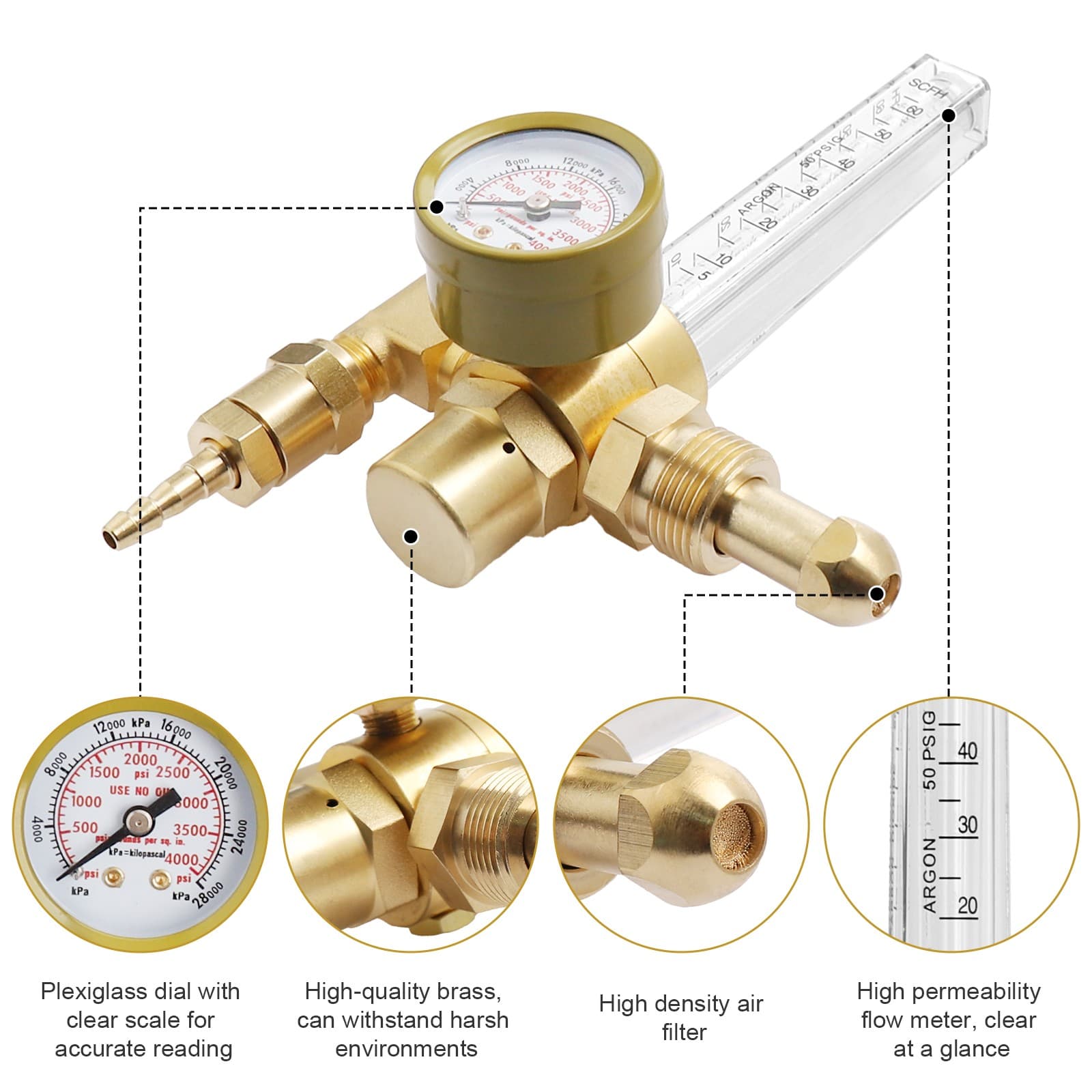 CO2 Argon Flow Meter Gas Regulator Gauge with Gas Hose Mig Tig Welding + Hose 5