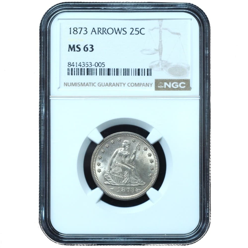 1873 Seated Liberty Quarter Arrows MS63 NGC - Bright White Beauty! 3