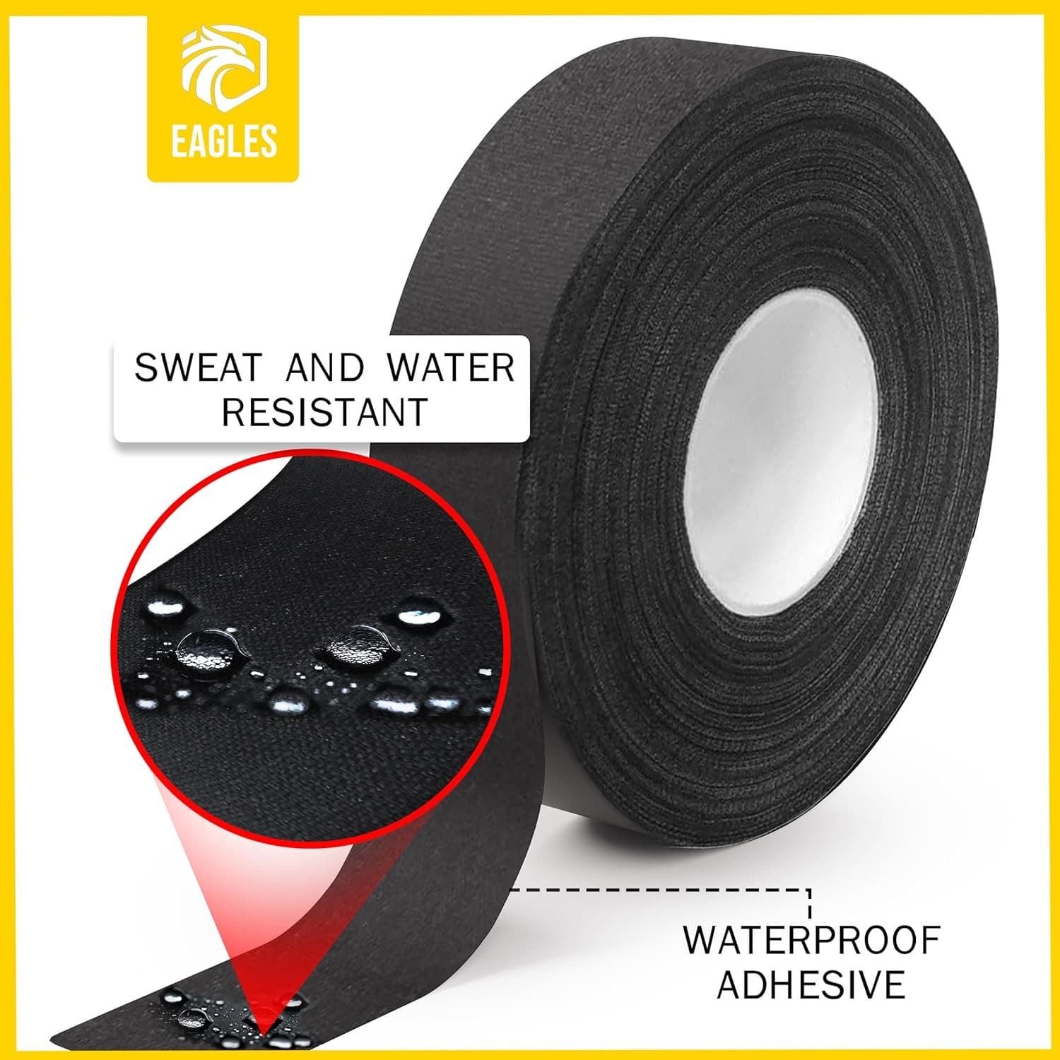 EAGLES Hockey Tape Multipurpose Cloth 60 Feet/Roll for Lacrosse Black 4