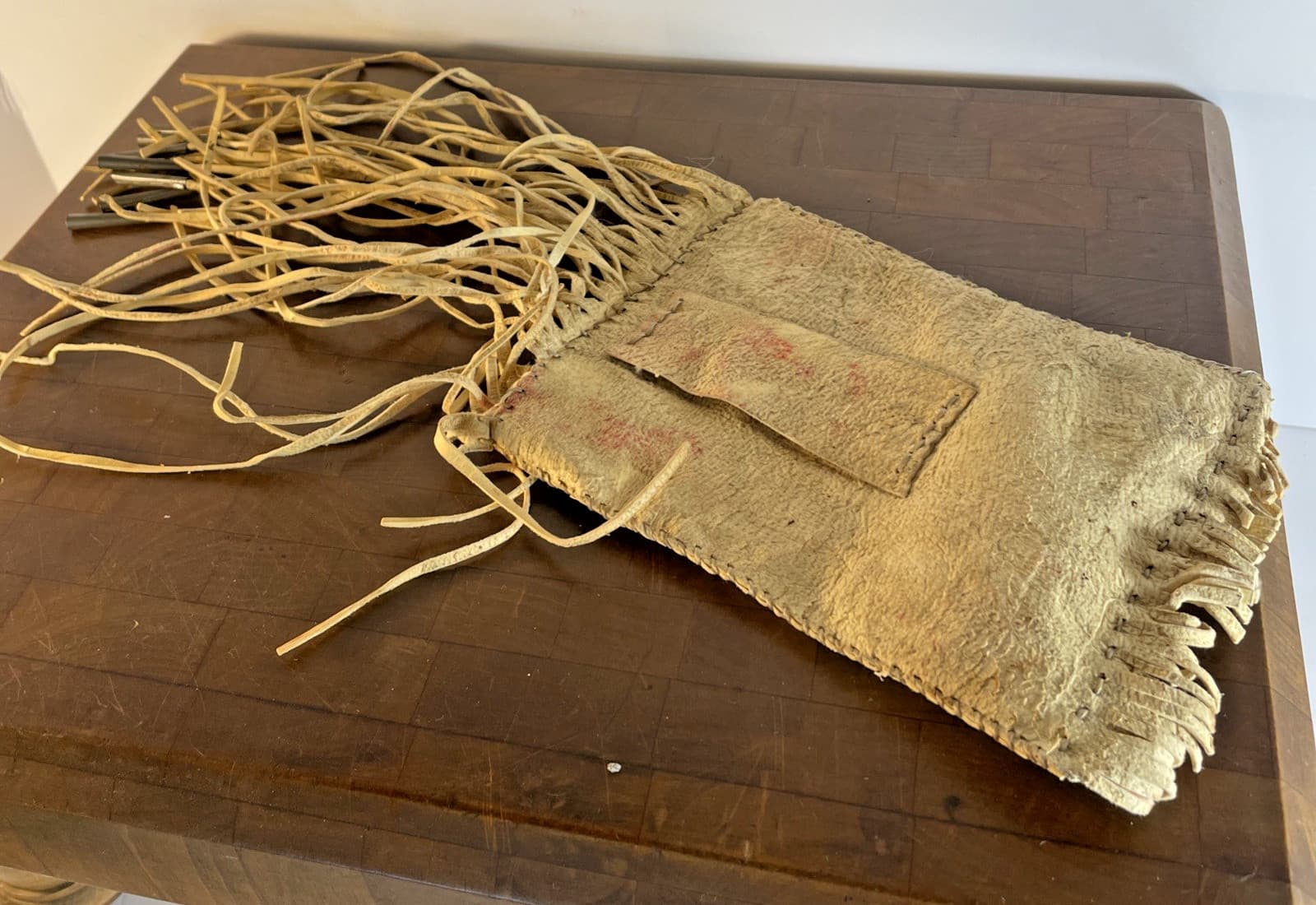 Vtg Native American Indian Leather Painted Medicine Tobacco Bag Pouch Fringe 3