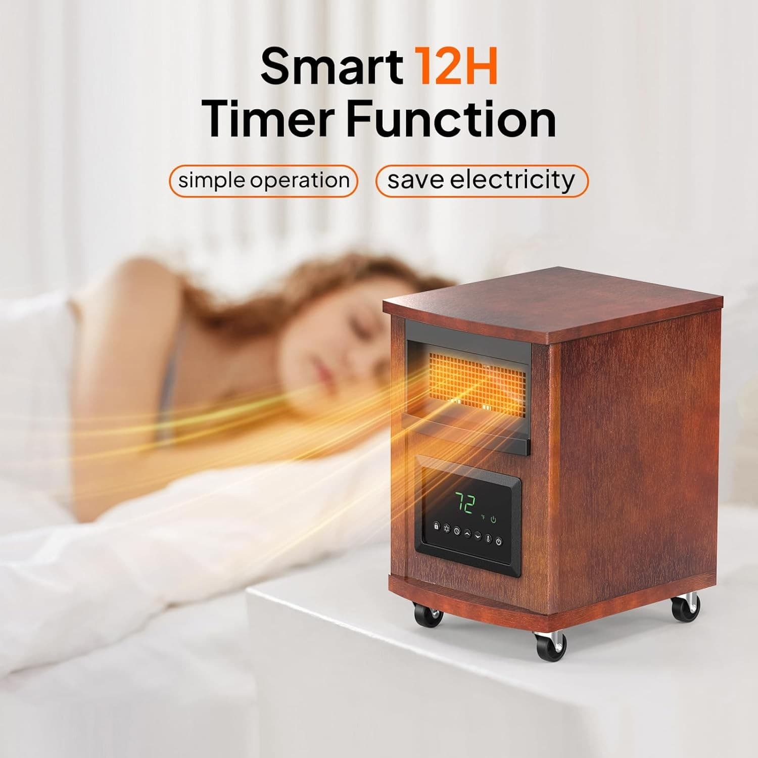 1500W Quartz Infrared Heaters, Electric Space Heater w/Remote Control and Wheels 2