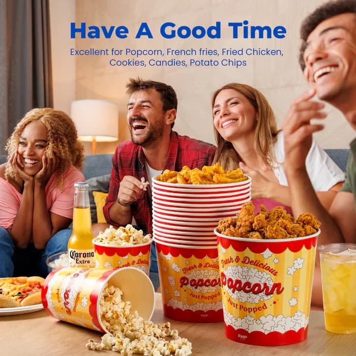 (150-Pack) 85oz Round Paper Movie Theatre Concession Popcorn 6
