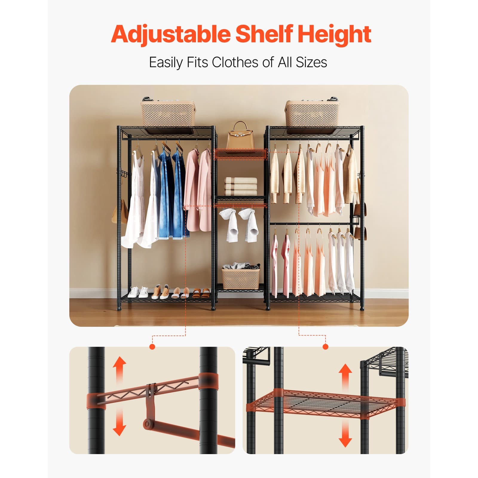 Uimoso Adjustable Height Clothes Rack with 4 Hanging Rods for Wardrobe Storage 5