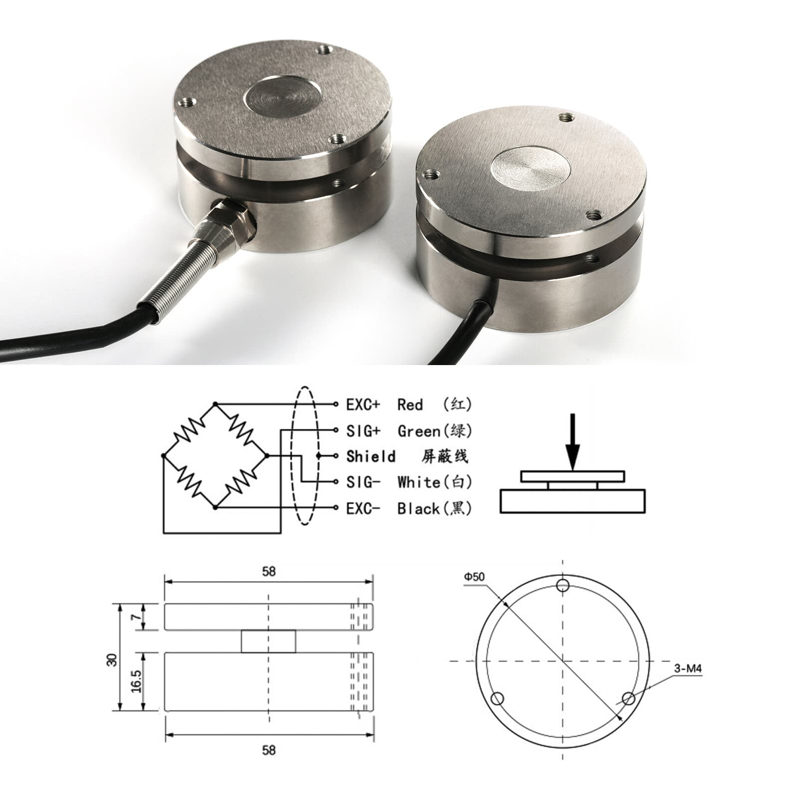 Load Cell Sensor + Indicator Display Test Compression Force Weight Pressure 4