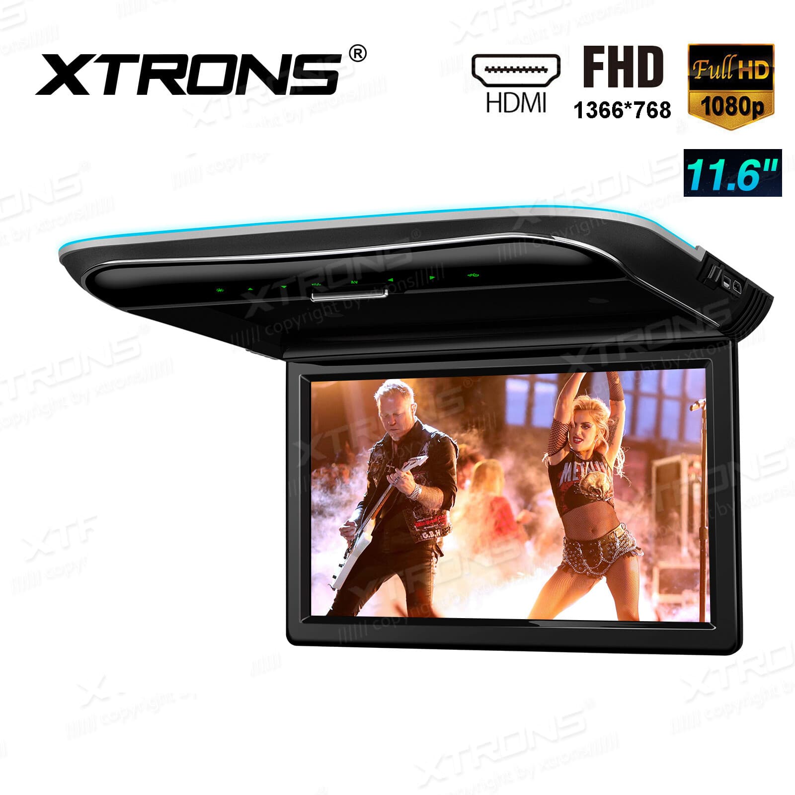 11.6" Screen Car TV Roof Flip Down Monitor Video Player HDMI USB +2X Headphones 2