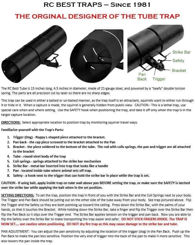 RC Best Tunnel Tube Traps -Reusable Lethal Squirrel Pest Control - Choose Model 6