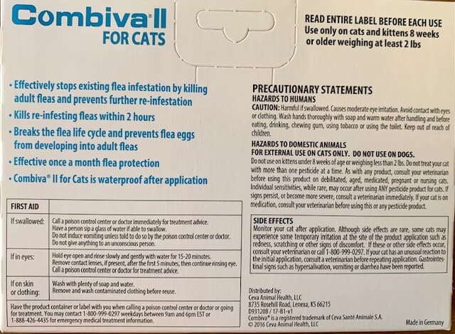 Combiva II for Cats over 9 lbs, 3 vials, same active ingredients as Advantage II 2