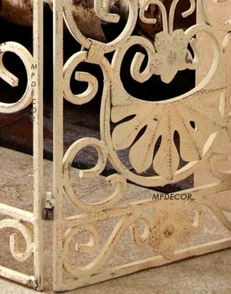Ornate Scroll Floral Antique White Fire Screen French Country Fireplace Screen 3