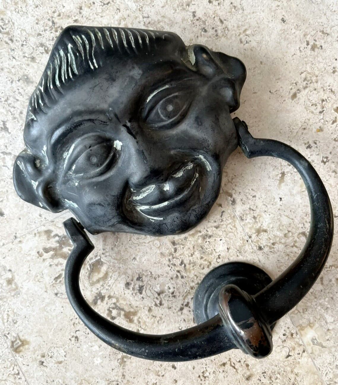 8" ANTIQUE 1908 VICTORIAN GNOME ELF PIXIE FACE ARCHITECTURAL SALVAGE DOORKNOCKER 2