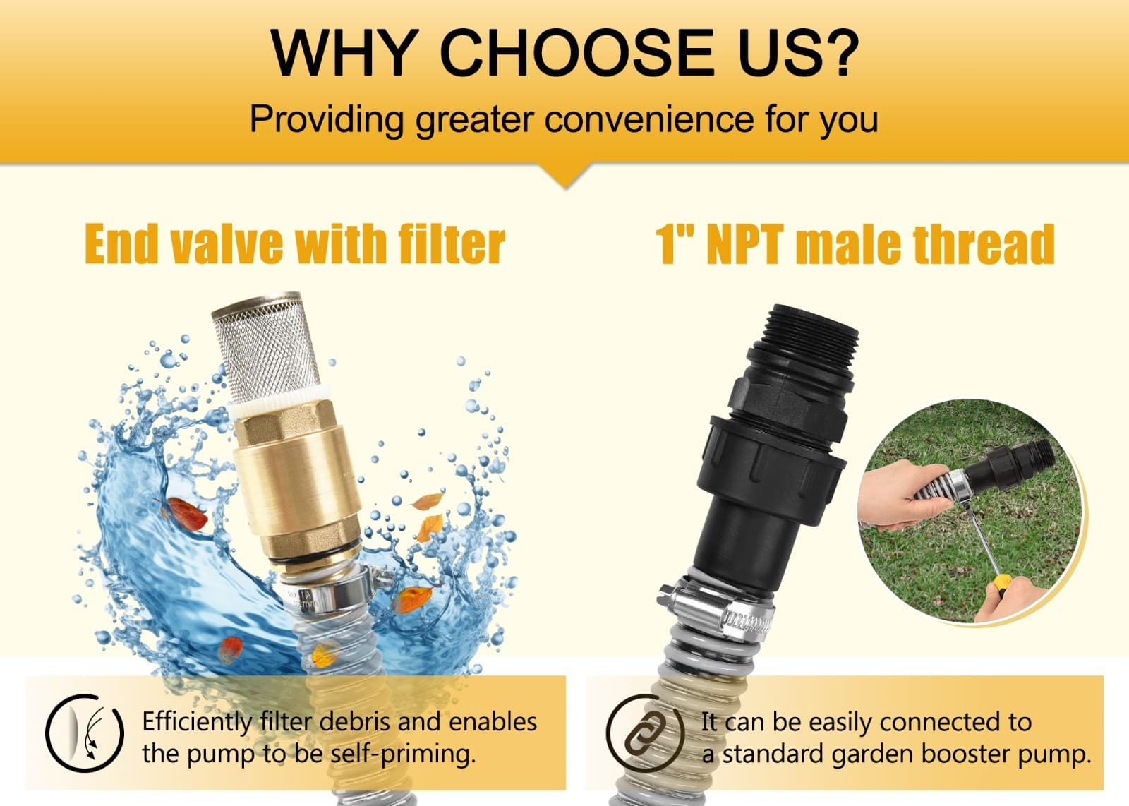 FLUENTPOWER 23FT x 1" Suction Hose Kit with Brass Fitting Check Valve, NPT 1" 5