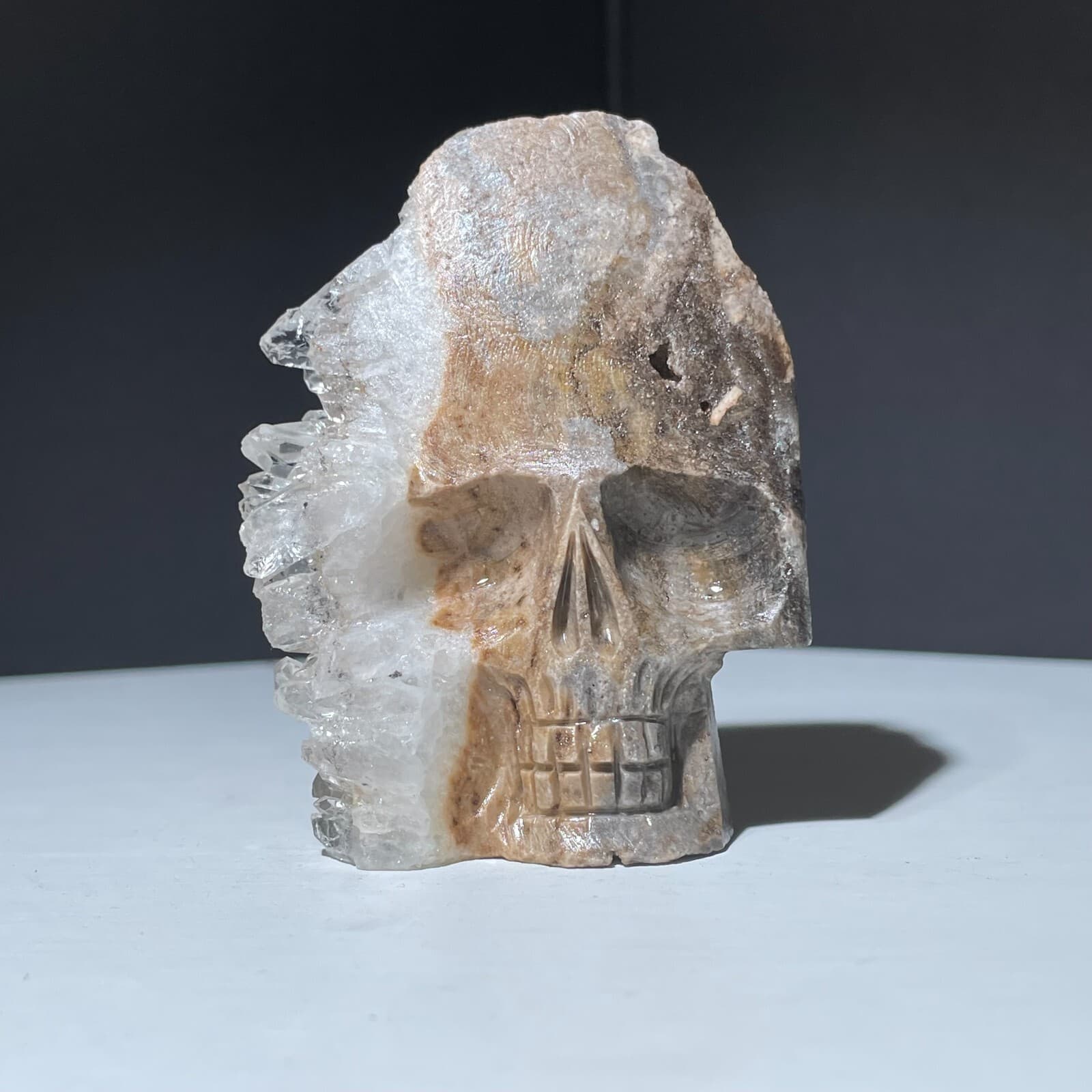 Hand Carved ! Natural Clear quartz crystal cluster skull face specimen 6