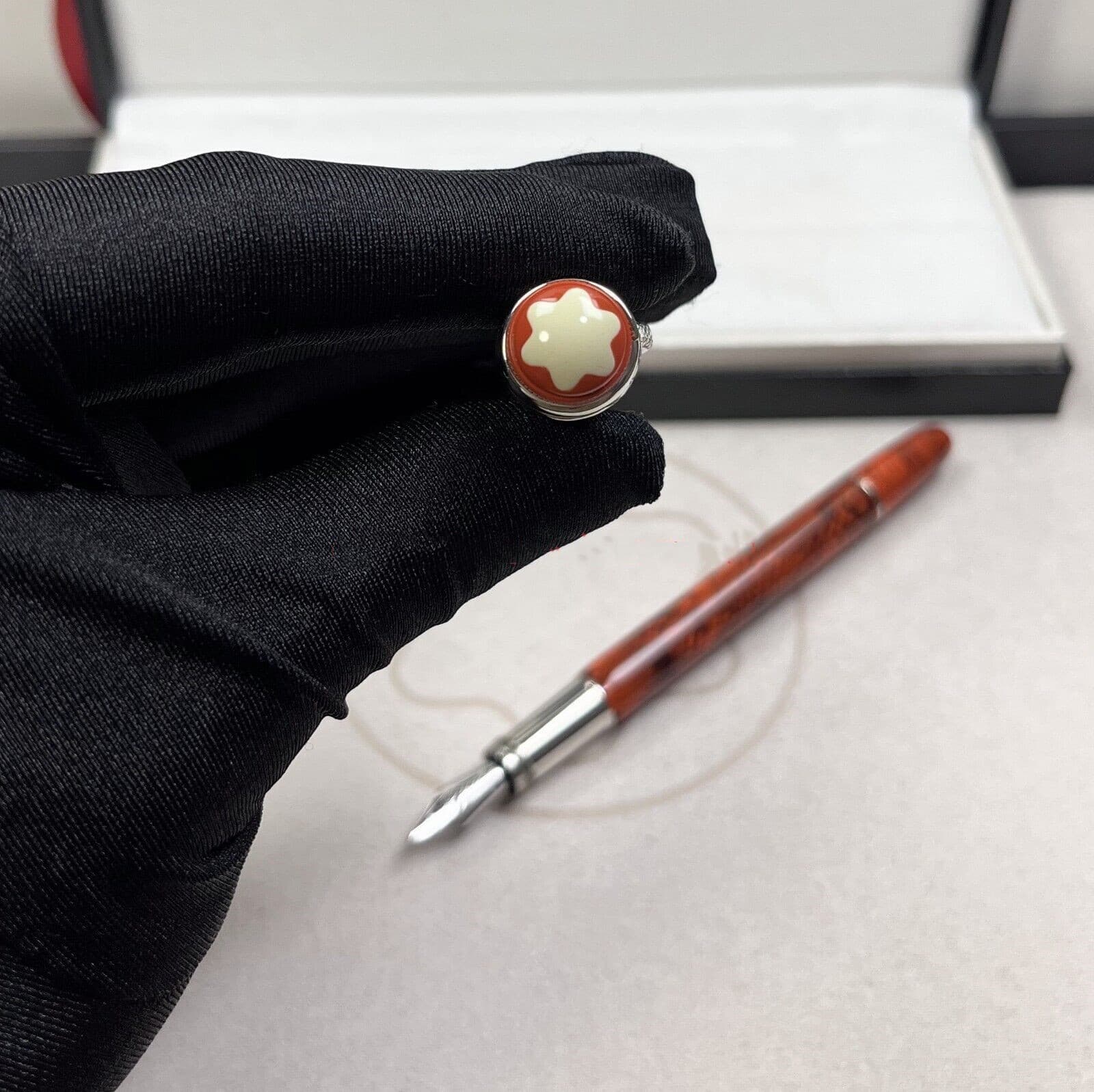 Perfect Snake Pens Series Marble Red-Silver Clip Fountain Pen 4