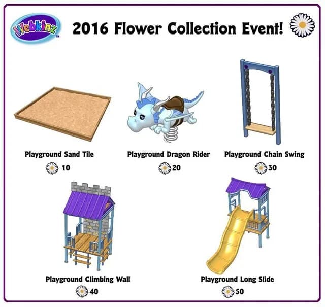2016 Webkinz 3-pc FLOWER COLLECTION: Playground Sand Tile & 2 Chain Swings 2