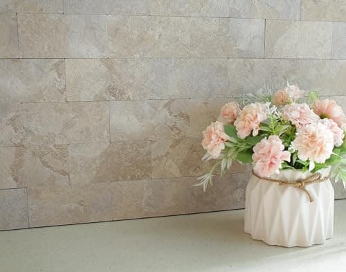  Pieces Peel and Stick backsplash 3 x 6 Inches 3D PVC 100 Beige Rocks Stone 2