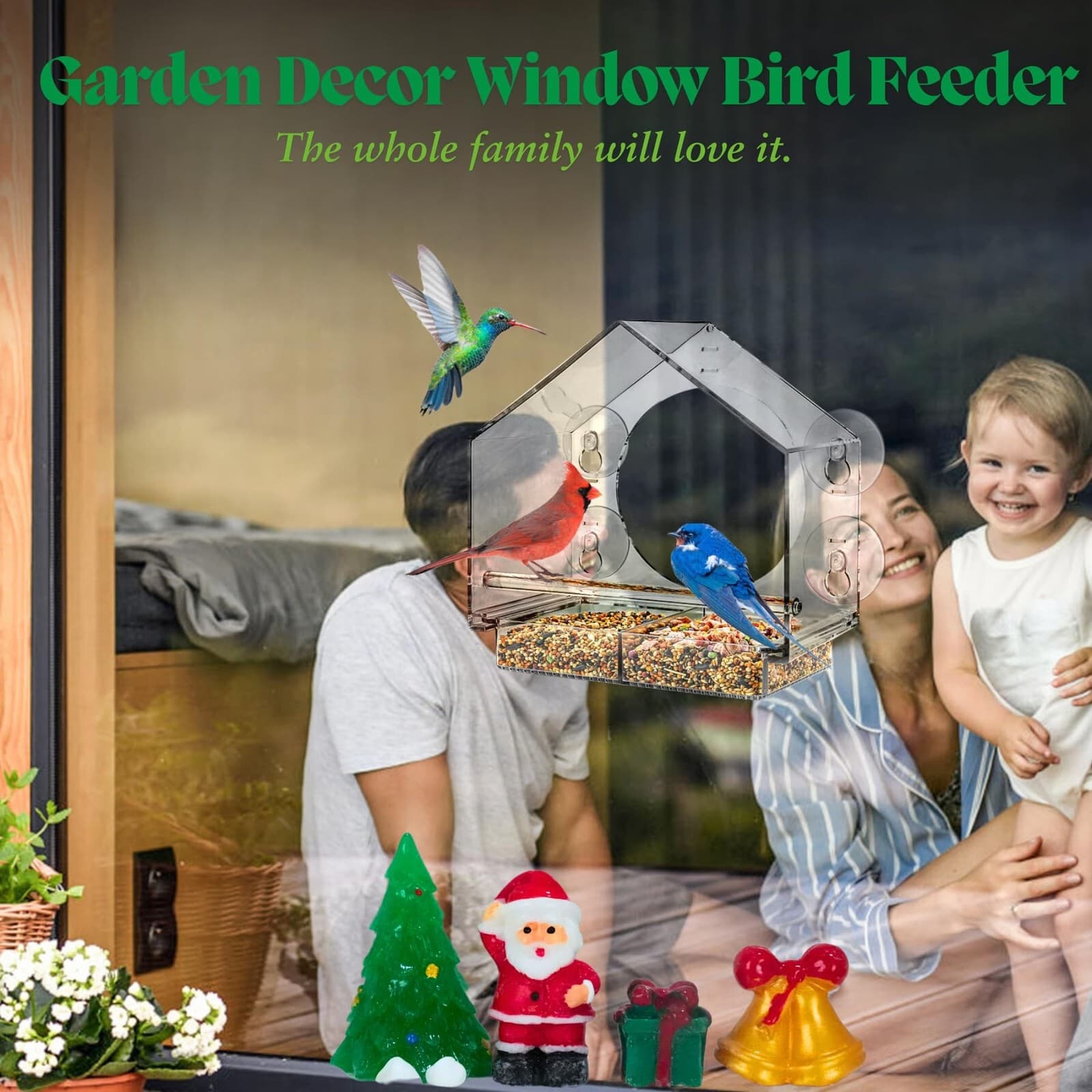 Window Bird Feeder with 4 Strong Suction Cups, DIY Glass Ornament Bird Feeder... 3