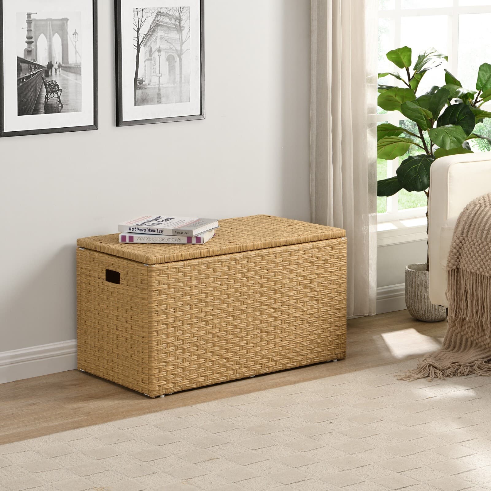 Heavy-Duty Weaved Plastic Sheet Storage Trunk, Natural (Yellowish) Collectible
