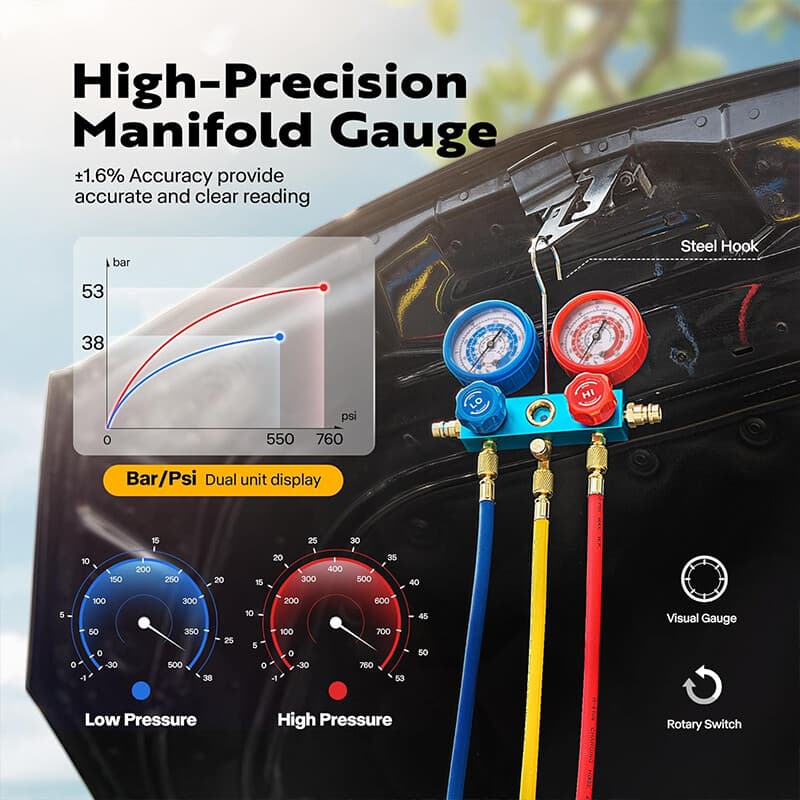 3.5 CFM 1/4 HP Air Vacuum Pump HVAC Manifold Gauge Set AC A/C Refrigeration Kit 6